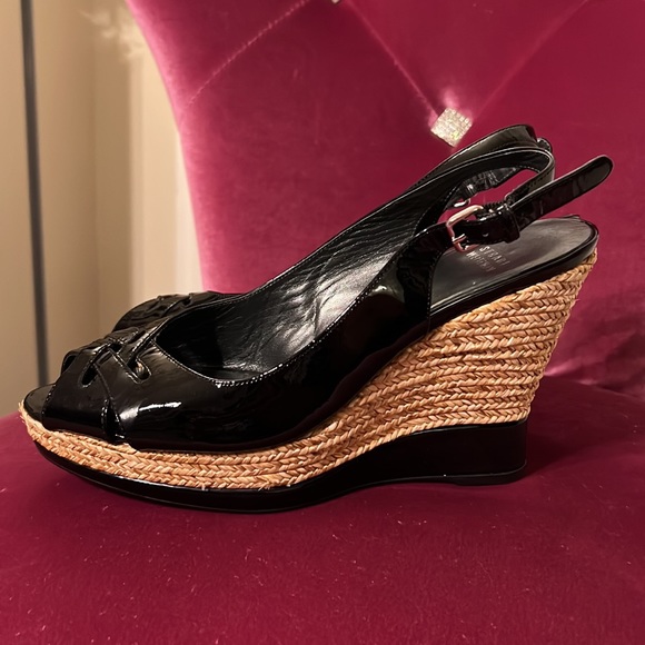 Stuart Weitzman black DoLunch Espadrille patent wedges sz 9.5 - Picture 7 of 15
